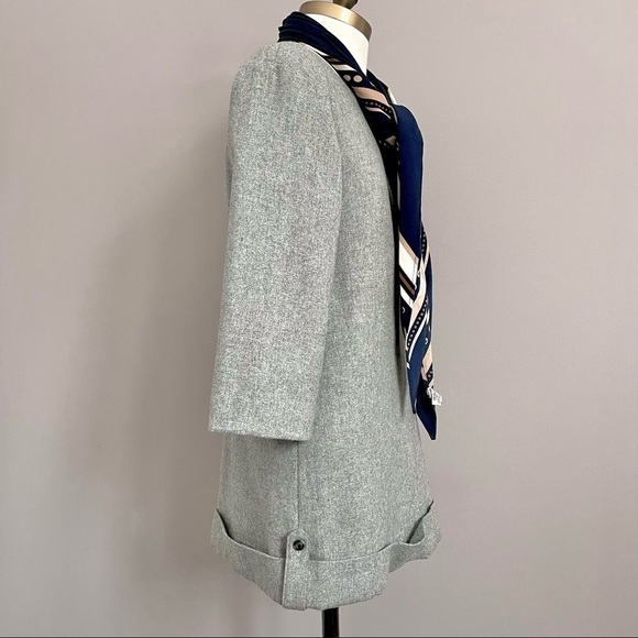 CINDY Lee Gray Wool Silk Lined Cuffed 3/4 Sleeved Mini Dress Tunic Top - 6/S - Picture 4 of 10
